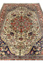 Midfield detail of Persian Bijar rug with intricate floral sprays ivory background and 500 KPSI tight knot structure