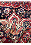Inner border detail of hand-knotted Persian Bakhtiari rug showing navy field transition and ivory guard stripe.