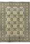 Full flat-lay view of a hand-knotted Persian Tabriz rug measuring 9’8 x 13 feet, displaying a Kheshti panel design with eight-pointed star medallions in ivory, cerulean blue, navy, and sage green, surrounded by a multi-layered diamond border in taupe and brown.