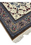 Edge corner detail Persian Isfahan wool silk rug hand knotted ivory fringe taupe border blue arabesque guard