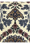 Pattern and motif detail Persian Isfahan wool silk rug blue floral pendants pink roses taupe medallion ivory field