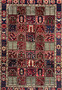 Midfield garden panels of 7x10 hand-knotted Persian Bakhtiari rug with cypress and floral compartments
