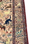 Detailed border view of 5x8 Persian Isfahan Seirafian hunting rug with animals and floral vine