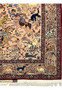 Side border of 5x8 Persian Isfahan Seirafian rug with animal figures, palm trees and flowers