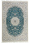 Fine 7x10 Persian Nain 6La Habibian rug, teal field ivory medallion, wool and silk, full view