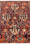 Allover floral pattern detail of antique 3'7"x5 Persian Bakhtiari rug in navy orange and ivory
