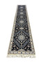 2'9x13 Persian Nain 6La navy blue ivory wool silk medallion floral runner laid down view