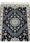 2'9x13 Persian Nain 6La navy blue ivory wool silk central medallion runner detail