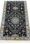 2'9x13 Persian Nain 6La navy blue ivory wool silk lower border edge fringe detail