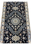 2'9x13 Persian Nain 6La navy blue ivory wool silk scrolling floral field closeup