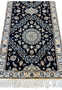 2'9x13 Persian Nain 6La navy blue ivory wool silk medallion floral lower section view