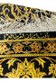 4x6 Persian Qum pure silk rug black gold Versace dense floral arabesque field closeup