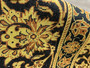 4x6 Persian Qum pure silk rug black gold Versace scrolling floral side border closeup