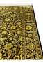4x6 Persian Qum pure silk rug black gold woven Persian script signature fringe closeup