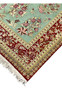 3x5 Persian Qum pure silk rug signed Motevasel corner edge celadon pink rose floral border detail