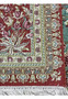 3x5 Persian Qum pure silk rug signed Motevasel backside view silk foundation weave crimson border corner