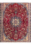 10x13 distressed antique Persian Mashad rug midfield red ground navy medallion ivory florals