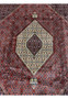Ivory hexagonal medallion with navy inner diamond, central design of 10x13 Bijar rug