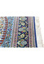 Lower indigo border with sixteen lotus rosettes alternating sky blue and ivory on Persian Qum rug