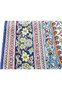 Close-up of indigo main border with sky blue lotus rosettes and pale lavender guard stripes on Qum rug