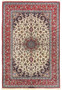 Full view 8x12 premium Persian Isfahan wool silk rug ivory field crimson red border navy floral medallion signed Persia