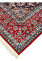 Edge detail 8x12 premium Persian Isfahan wool silk rug hand knotted ivory fringe crimson red border navy blue arabesque