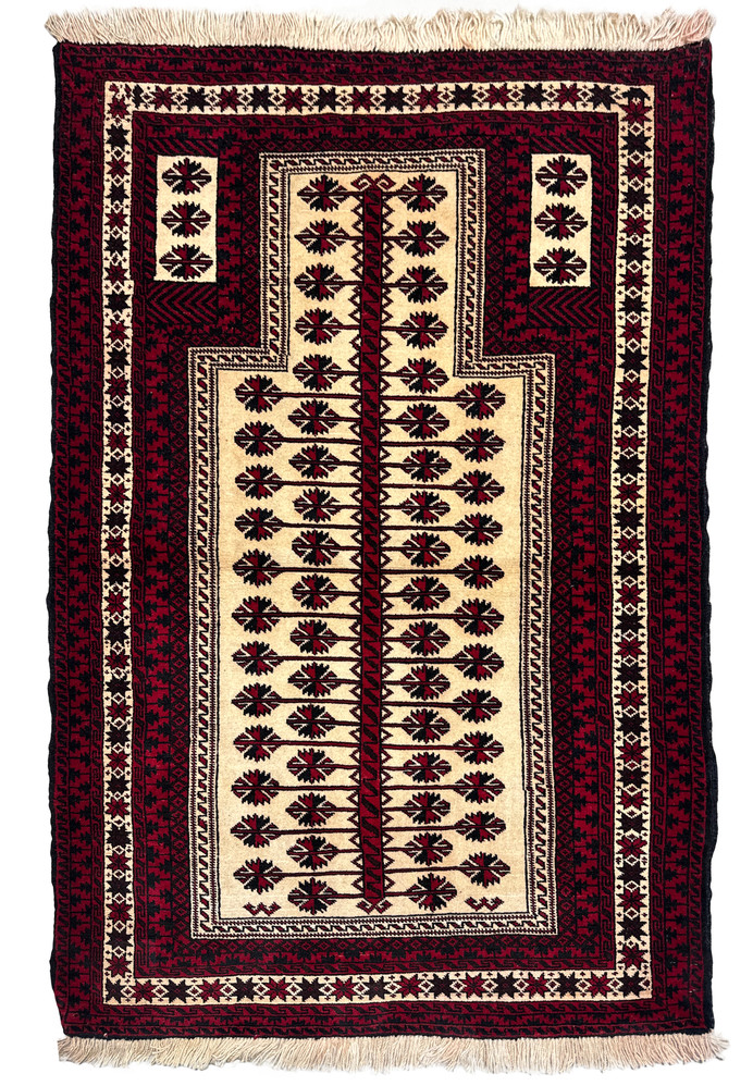 3'6 x 5'4 Persian Baluch Rug - Handmade Tribal Prayer Rug