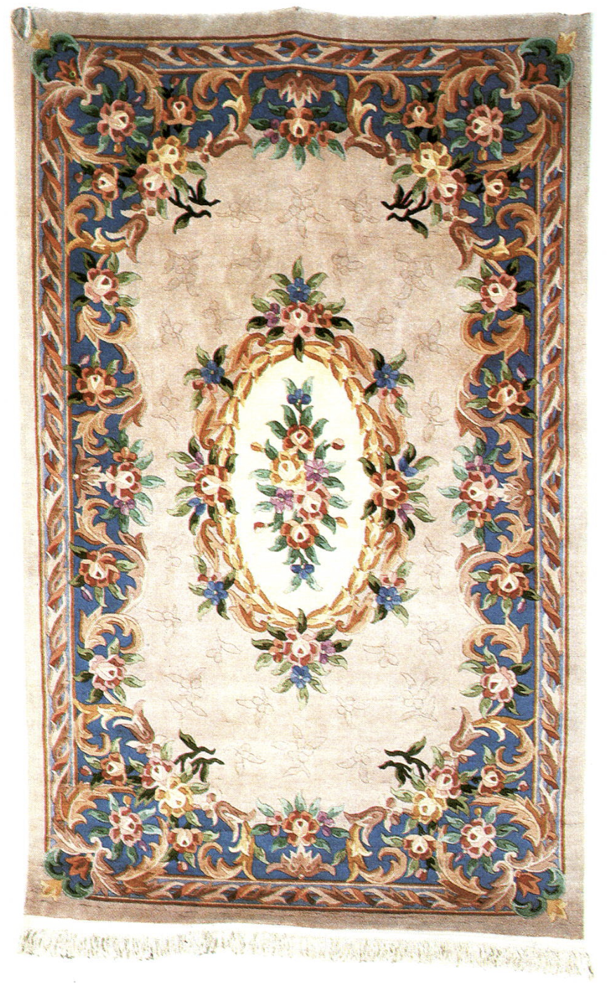 Modern Chinese medallion rug in hybrid style with French inspired floral design and relief sheared pile