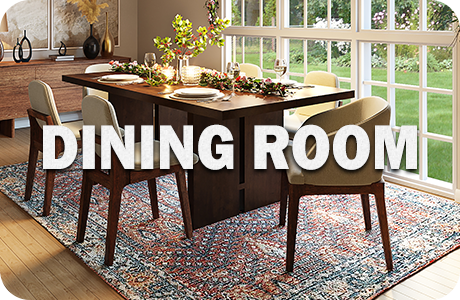 Customer dining room with a traditional handmade Persian rug under the dining table, chairs fully on the rug