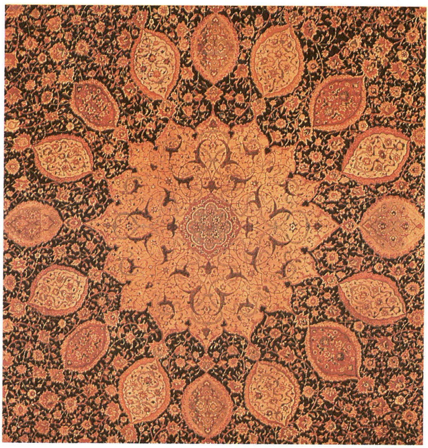 The radiating central sunburst medallion of the famous Ardebil rug