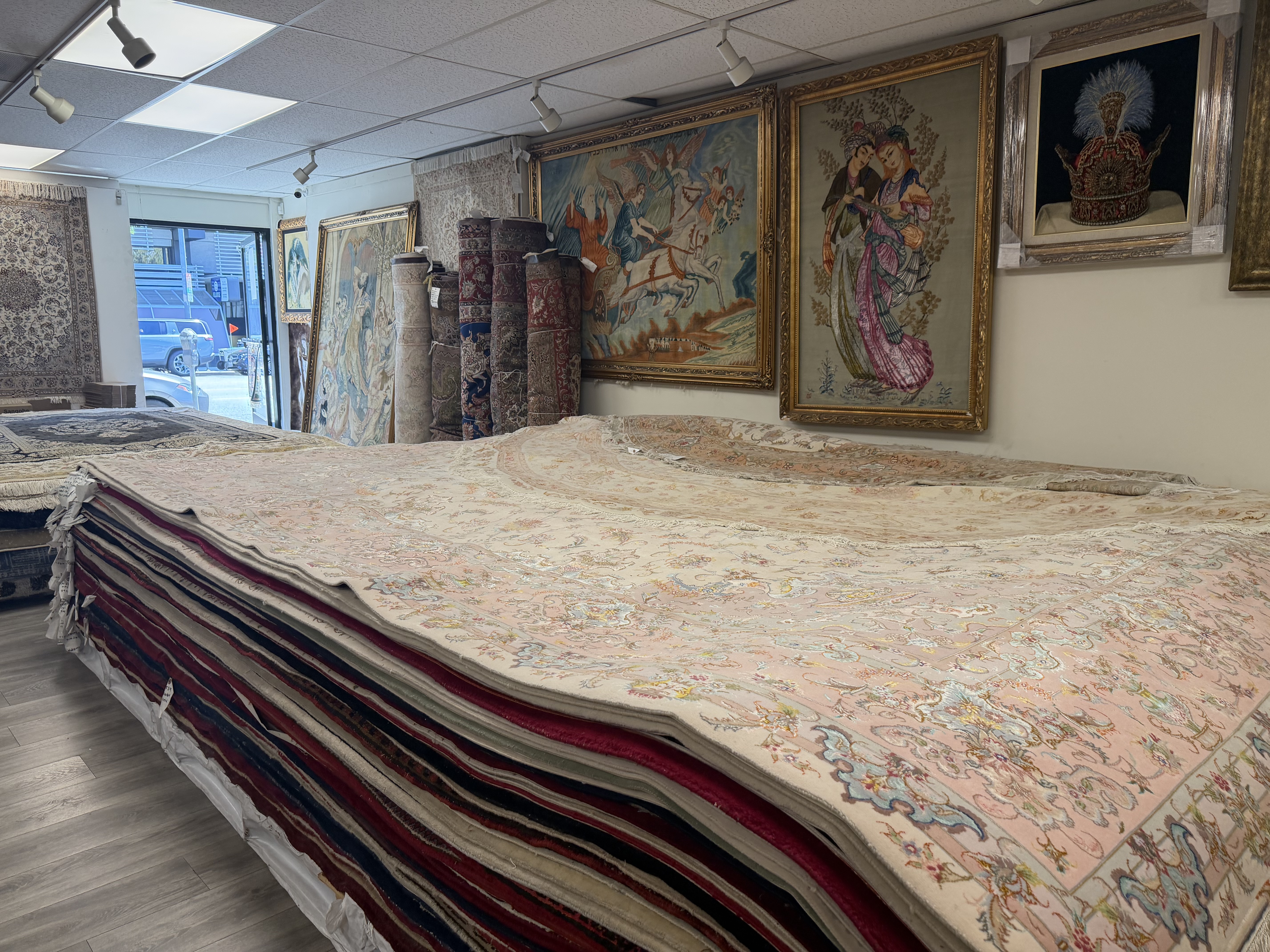Hand-knotted Persian and Oriental rugs displayed inside the Rugs.net Westwood showroom