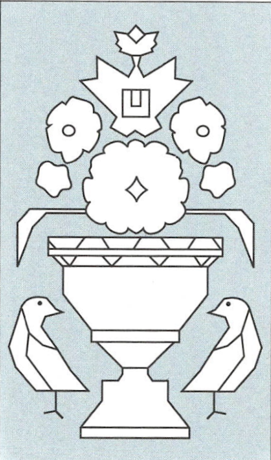 Diagram of the Persian Zil-i-Sultan motif, a flower vase flanked by two birds