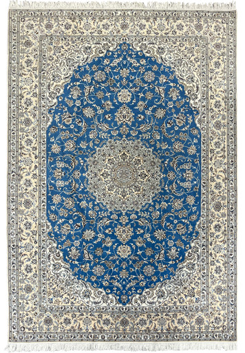6'9 x 9'9 Royal Blue Persian Nain 6 LA Wool and Silk Rug – Handmade ...