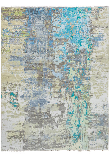 12 x 14'7 Modern Handmade Nepali Abstract Wool Rug in Soft Blue and ...