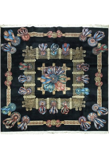 7x7 Square Black Handmade Rug French Design - Rugs.net