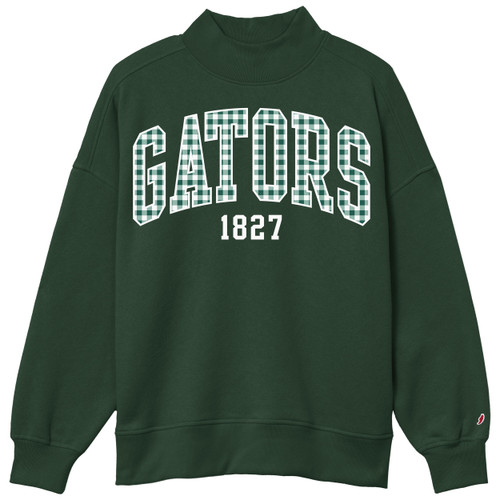 green gingham mockneck