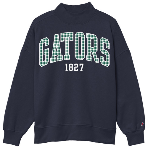 navy gingham mockneck