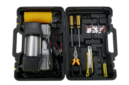 HEAVY DUTY AIR COMPRESSOR AND TYRE REPAIR KIT 