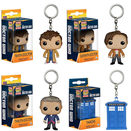 Doctor Who Funko Pocket POP Keyrings - SET of 4 (TARDIS - 10th - 11th - 12th Doctors)