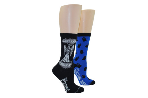 Doctor Who Crew Socks (TARDIS & WEEPING ANGEL) - Fits Unisex size 5-12 (2 Pair)
