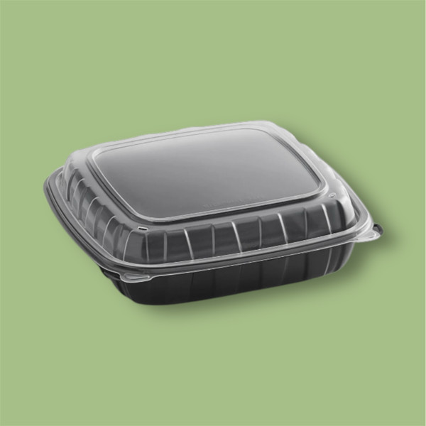 9" x 9" x 3" Microwavable 1- Compartment Black/ Clear Plastic Hinged Container 120/Case CB9911