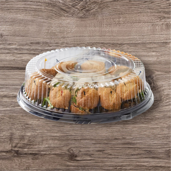 Black PET 16" Catering Tray with Clear High Dome Lid 1/Each VBTRTT16B