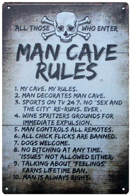 Man Caves Rules Typography Vintage Metal Signs Tin Sign for Wall Décor And Wall Hanging