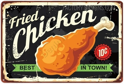 Fried Chicken Vintage Typography Metal Plaque Fast Food Tin Sign Wall Decor for Kitchen Café