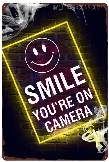 Smile You’re On Camera Typography Vintage Metal Signs Tin Sign for Wall Hanging And Living Room Design