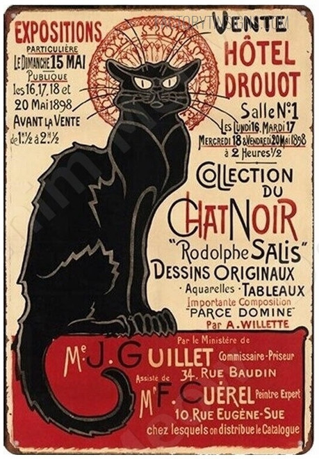 Collection du Chat Noir Animal Typography Halloween Metal Tin Sign Vintage Advertisement Poster for Wall Decoration