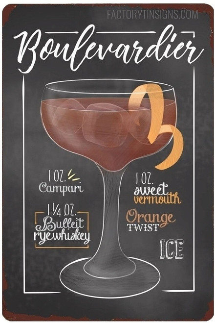 Boulevardier Cocktail Vintage Typography Metal Tin Sign Chalkboard Drawing Beverage Poster for Wall Decoration