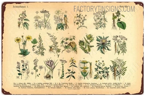 Medical Plants Vintage Typography Metal Tin Sign Botanical Herbs Poster for Farmhouse Wall Décor