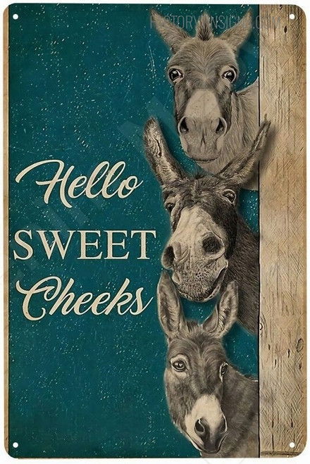 Hello Sweet Cheeks Typography Animal Vintage Metal Signs Tin Sign for Wall Hanging And Living Room Design