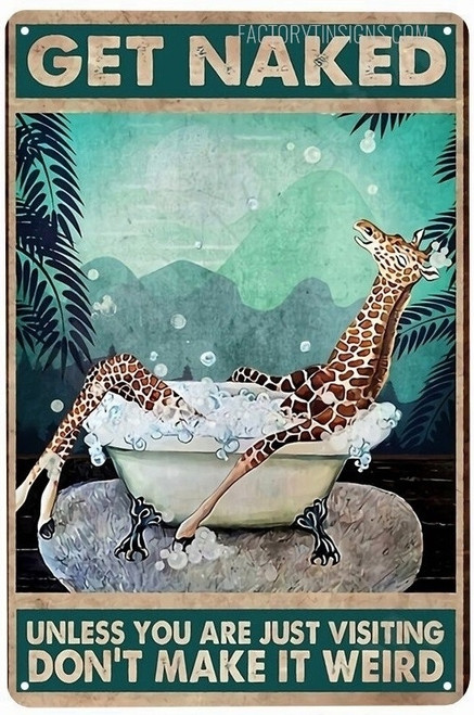 Giraffe In Bathtub Animal Typography Vintage Metal Art High Quality Tin Sign Art For Room Decor
